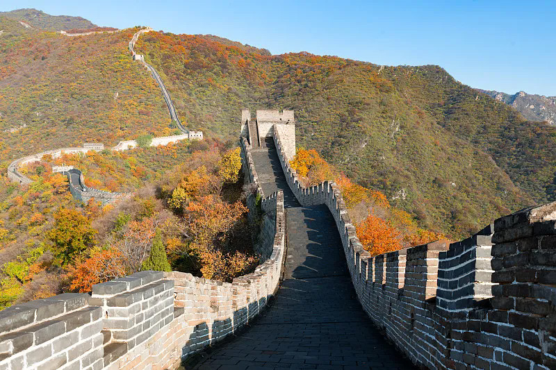 Mutianyu Great Wall snaking over forested mountain ridges