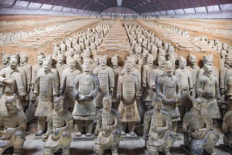 Terracotta Army warriors in the excavation pits at Emperor Qinshihuang site, Xi’an