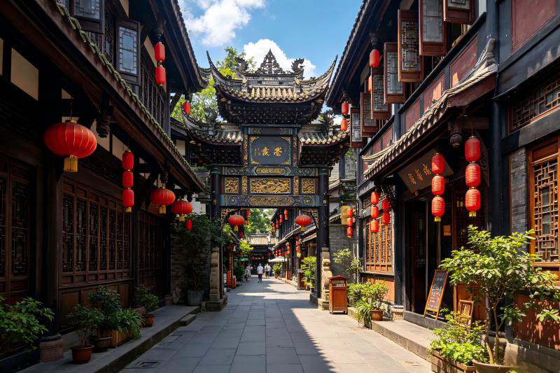 Jinli Ancient Street at dusk, Chengdu