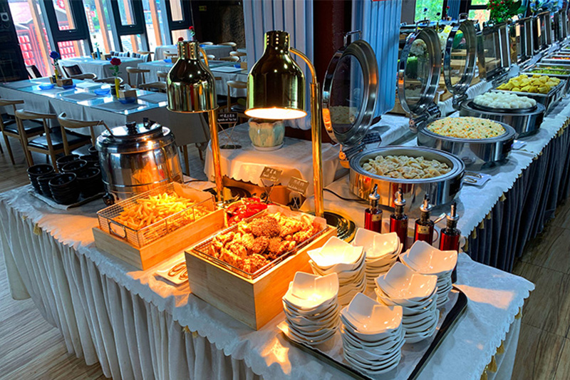 Rural Chinese buffet lunch spread