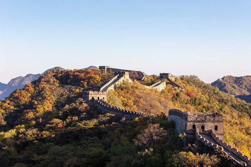 Mutianyu Great Wall snaking over forested mountain ridges