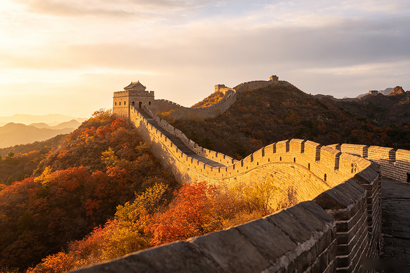 Mutianyu Great Wall over green ridges