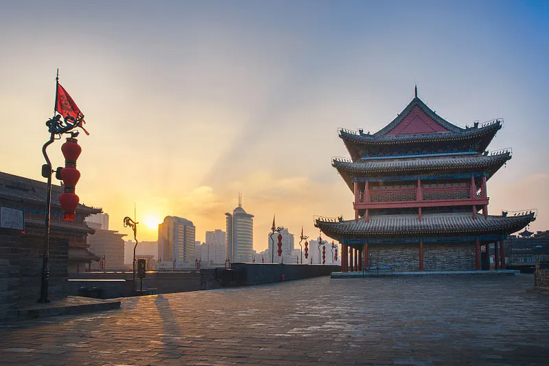 Ancient City Wall of Xi'an at sunset