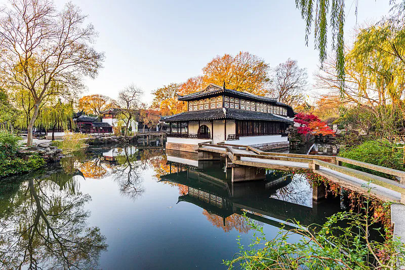 Classical Suzhou garden with koi pond